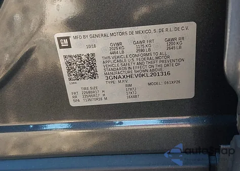 2019 Chevrolet Equinox Ls z USA, uszkodzony, nr VIN 3GNAXHEV0KL201316